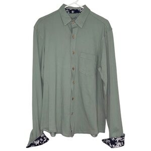 Tailor Vintage Knit Shirt Stretch Pique Large Green Casual Button-Down Shirt